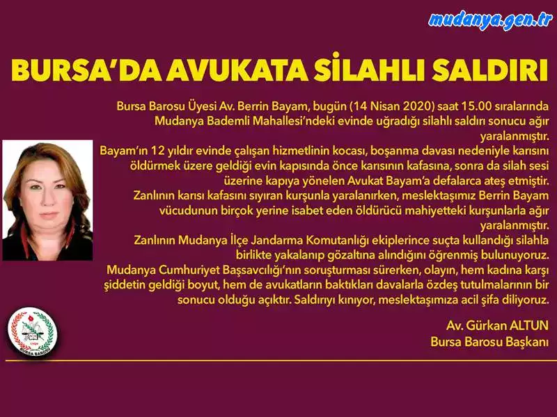 Evinde 4 Kurşunla Vurulan Avukat Berrin BAYAM'ın Sağlık Durumunu Baro Açıkladı