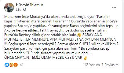 Hüseyin IHLAMUR Facebook Paylaşımı chp
