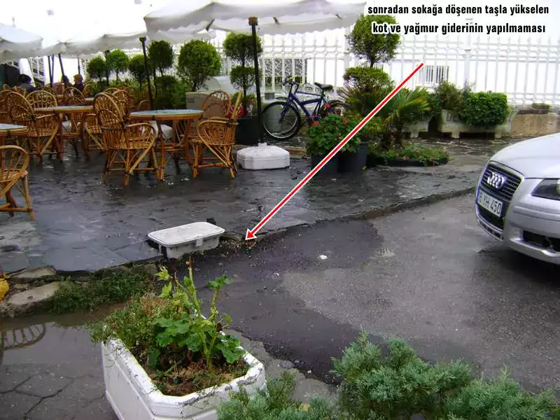 Akıncı Abidin Bey Sokak ta ki kafenin kafasına göre taş döşemesiyle yükselen kot yağmur giderinin yapılmamasıyla müze evini su bastırdı.