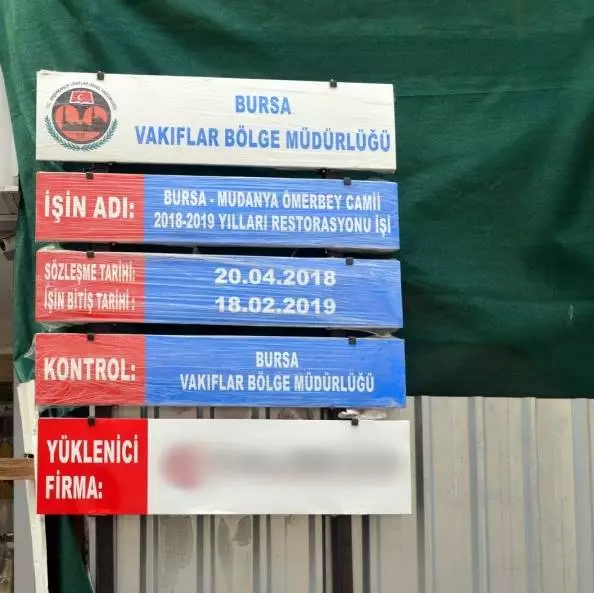 Mudanya Ömerbey Cami Restorasyon Tabelası