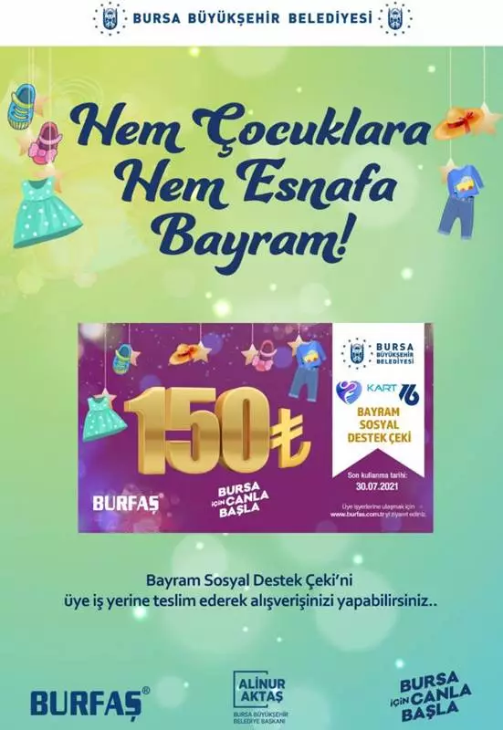 Mudanya Esnaf ve Santkârlar Odası Başkanı Ertan ABDULAZİZOĞLU Bursa Büyükşehir Belediyesi'nin Kurban Bayramı'na özel, ihtiyaç sahibi ailelere ve çocuklarına Bayram için ayakkabı ve kıyafet temini sağlamak adına başlatmış olduğu " *Hem Çocuklara Hem Esnafa Bayram* " sosyal destek projesinin başladığını duyurdu.