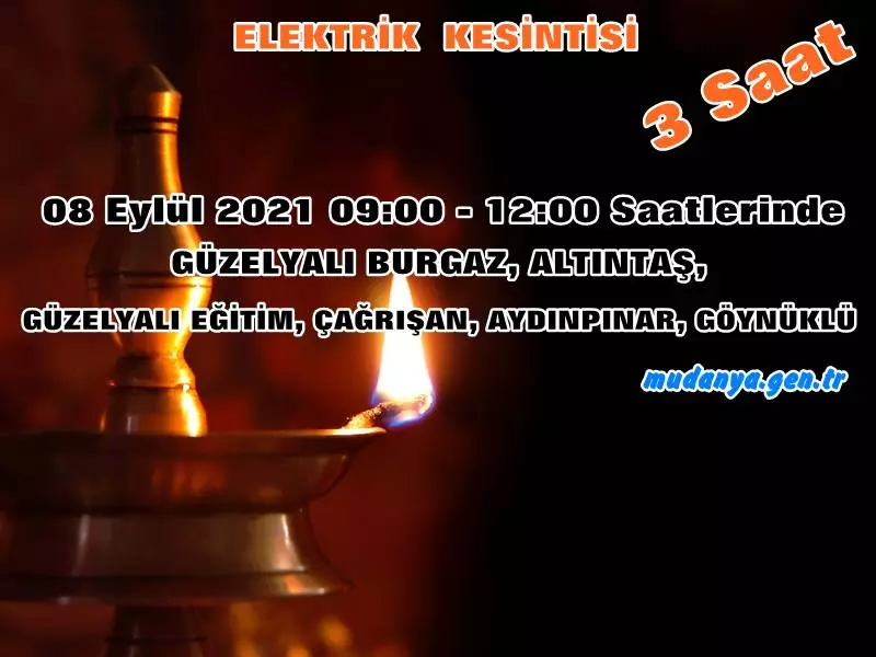 Mudanya Bursa 08 Eylül-2021(Çarşamba) Elektrik Kesintisi