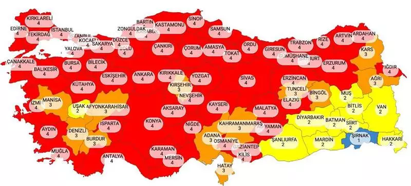 Korona Virüs Türkiye Risk Haritası Güncellendi