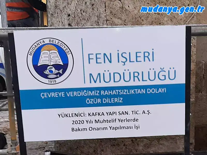 Tarihi Kilise tadilat tabelası Mudanya Belediyesi