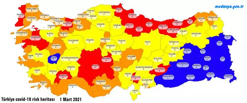 Türkiye Covid-19 Risk Haritası 1 Mart 2021