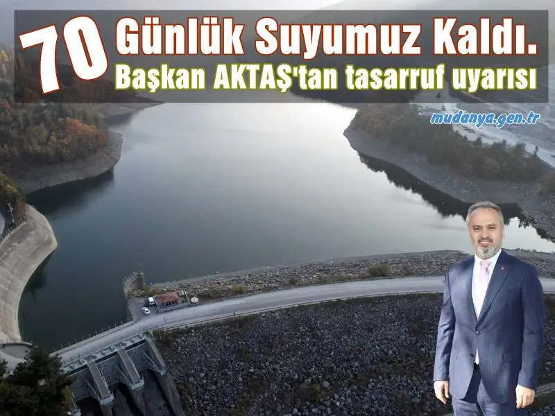 İklim değişikliğine bağlı olarak kuraklık tüm etkisini hissettirirken, Bursa Büyükşehir Belediyesi ‘vatandaşları susuz bırakmamak adına’ tüm hazırlıklarını sürdürüyor. Barajlarda 70 günlük su rezervi bulunduğunu söyleyen Büyükşehir Belediye Başkanı Alinur Aktaş, “Bursa’yı susuz bırakmayız ancak tasarrufu da ihmal etmemeliyiz” dedi.