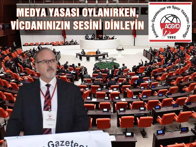 Anadolu Gazeteciler ve Spor Yazarları Derneği (AGSYD) Genel Merkez Yönetim Kurulu; “Basın Kanunu ile Bazı Kanunlarda Değişiklik Yapılmasına Dair Kanun Teklifi"ne ilişkin, Yasama Üyeleri’ne çağrıda bulundu. Genel Başkan İbrahim Erdoğan’ın yaptığı açıklamada, “Bu teklif oylarınıza sunulurken, ellerinizi vicdanınıza koyun ve yüreğinizin sesini dinleyin” denildi.