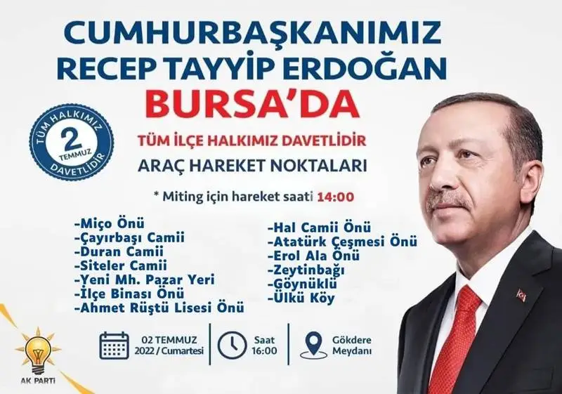 Cumhurbaşkanı Erdoğan Bursa'ya Geliyor