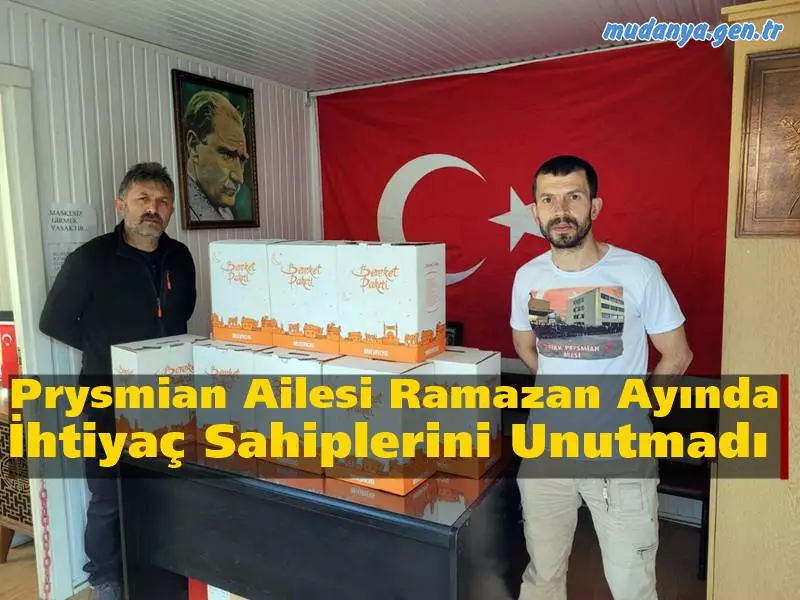 Mudanya Türk Prysmian Kablo Fabrikası Birleşik Metal İş Sendika Baş Temsilcisi Ekrem ŞAŞ her yıl gönüllü olarak yaptıkları ramazan yardımlarını bu yıl Şükrü Çavuş Mahalle Muhtarlığı aracılığıyla ihtiyaç sahiplerine ulaştırılacağını açıkladı.