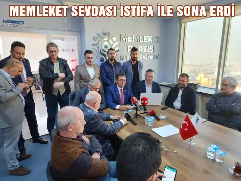 3 ay önce Olağanüstü Kongreyi kazanarak göreve gelen Memleket Partisi Bursa İl Başkanı Hasan Yıldırım ile yönetimi ve 6 ilçe başkanı ile yönetimleri toplu şekilde istifa etti. Mudanya İlçe Başkanı Metin Bağcı'da istifa rdrnlrt arasında yer aldı.