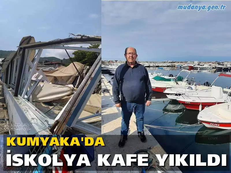 Kumyaka Balıkçı Barınağında mülkiyeti Mudanya  Milli Emlak Müdürlüğüne ait olan Kumyaka Su Ürünleri Kooperatifi tarafından Milli Emlak Müdürlüğünden 10 yıllığına kiralanarak işletilen Kumyaka Sosyal Tesisleri (Halk arasında İskolya Kafe olarak bilinen yer) Mudanya Belediyesi ekipleri tarafından kaçak olduğu gerekçesiyle bu sabah yıkıldı.
