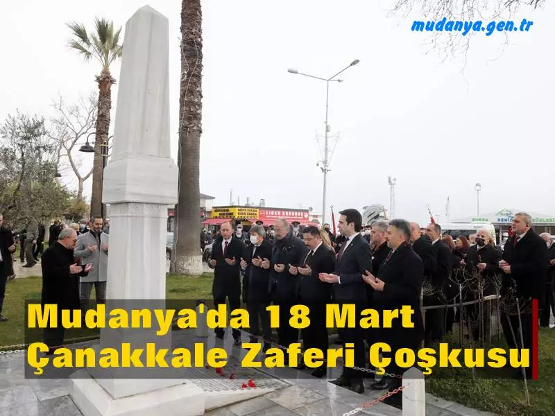 Şehitler Günü ve Çanakkale Deniz Zaferinin 107. Yıldönümü Mudanya'da coşkuyla kutlandı. 18 Mart 2022 günü saat 10:00’da İskele Meydanı Atatürk Anıtında Çelenk Sunma Töreni ile başlayan program Saygı Duruşu, İstiklal Marşının okunması ve Şükrü Çavuş Anıtının ziyareti ile devam etti.