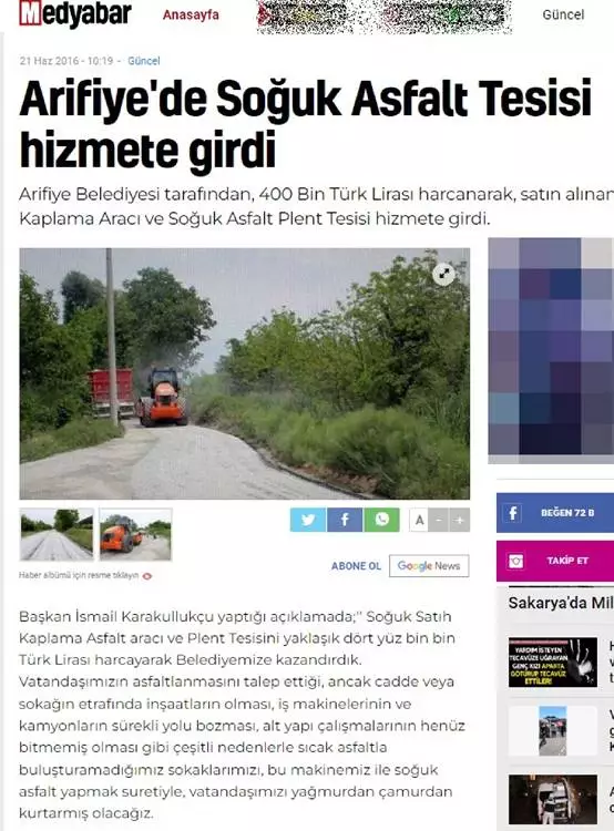 arifiye belediyesi soguk asfalt