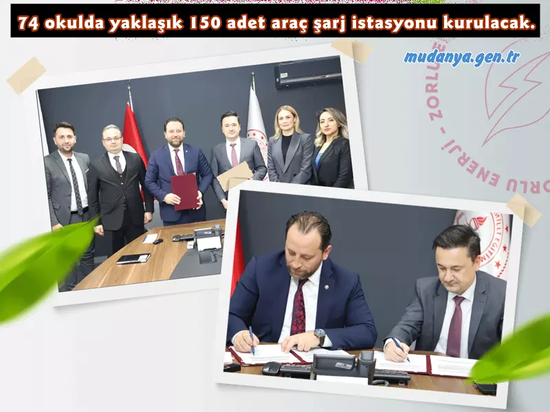 Bursa İl Milli Eğitim Müdürlüğü imzaladığı protokolle, Bursa’daki 74 okulda yaklaşık 150 adet araç şarj istasyonu kurulacak.