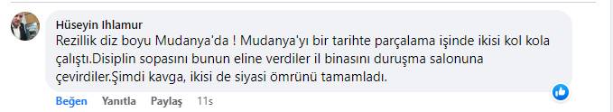 Mart 2014 yerel seçimlerinde 25 yıl sonra CHP'nin Mudanya Belediye Başkanı kazanmasında büyük rolü olan zamanın CHP Mudanya İlçe Başkanı Hüseyin Ihlamur'un Turgut Özkan'ın Video Mesajı ile ilgili sosyal medya yorumu ise adeta kanayan yaraya tuz basar nitelikte oldu. İşte Hüseyin Ihlamur'un yorumu;