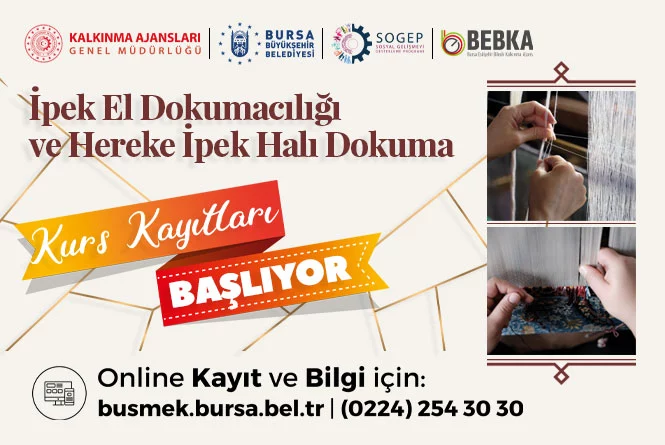 Bursa Büyükşehir Belediyesi Sosyal Hizmetler Dairesi Başkanlığı, Hayat Boyu Öğrenme Şube Müdürlüğü’ne bağlı BUSMEK, Bursa’nın değerlerinden coğrafi işaretli Bursa İpeği için çalışmalarını sürdürüyor.