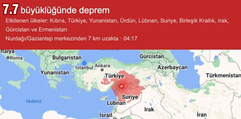 AFAD'ın verilerine göre Kahramanmaraş'ın Pazarcık ilçesinde 7,4 büyüklüğünde deprem meydana geldi. Saat 04:17'de gerçekleşen deprem ülkenin birçok noktasından hissedildi. Saat 10:00 itibarıyla maalesef toplam 284 vefatımız, 2 bin 23 yaralımız ve 1710 yıkılan binamız var.