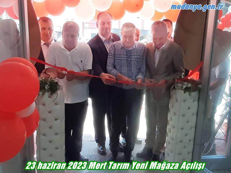 Tarım sektöründe Güney Marmara'nın tanınmış markası Mudanya merkezli faaliyet gösteren, Mert Tarım 20. Yılını yeni mağaza açılışıyla taçlandırdı. Ziraat Mühendisi Mustafa BAYRAL'ın 20 yıl önce kurduğu MERT TARIM  Şükrü Çavuş Mah. 1. Harmanlar Sok. Huzur Apt. A Blok No: 41/B Mudanya'da mülkü kendissine ait olan yeni yerinin açılışını yoğun bir katılımla dualar eşliğinde yaptı.