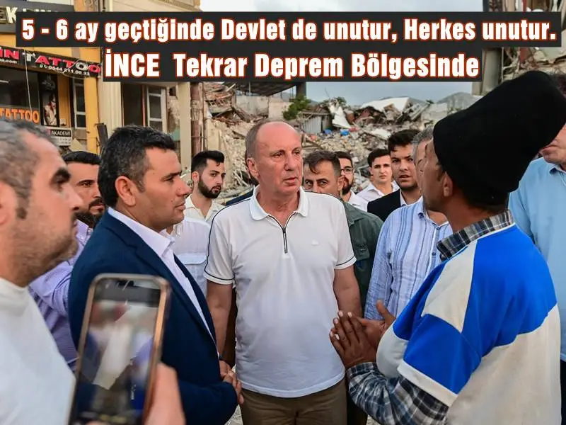 Memleket Partisi Genel Başkanı Muharrem İnce, bugün deprem bölgesinde yer alan Hatay'ın İskenderun ilçesini ziyaret etti. Bölgede kısa bir basın açıklaması düzenleyen İnce: 'Bu bölgeyi gündemde tutmak istiyoruz, insanlar unutulmasın istiyoruz.' dedi.
