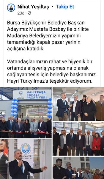 Mudanya Belediye Başkanı Hayri Türkyılmaz'a teşekkür eden CHP İl Başkanı Nihat Yeşiltaş ve CHP  Örgütünde soğuk duş etkisi oluşturan paylaşım Mudanya Belediye Meclisi MHP  Grup Sözcüsü Bülent Erden'den geldi.