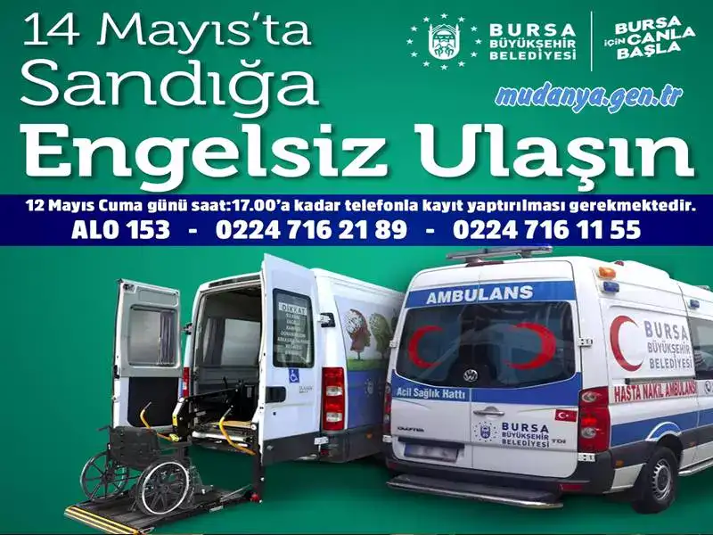 Bursa Büyükşehir Belediyesi, 14 Mayıs Cumhurbaşkanlığı ve Milletvekili Seçimleri'nde ortopedik engelli ve yatağa bağımlı yaşayan hastaların oylarını daha rahat şekilde kullanabilmesi için ücretsiz ulaşım desteğinde bulunacak.