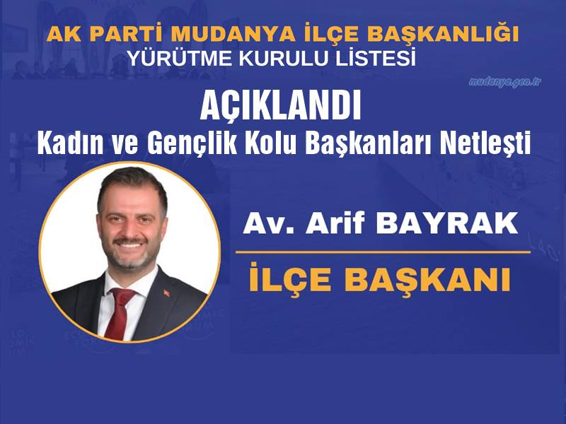 Umudun, icraatın, geleceğin adı Ak Parti sloganıyla 8. Olağan Kongresini 1 Aralık 2024 akşamı Hotel Montania'da gerçekleştiren Ak Parti Mudanya İlçe Teikilatı Arif Bayrak başkanlığında seçilen Yönetim kadrosunda görev dağılımı yapıldı. Merakla beklenilen Kadın Kolları ve Gençlik Kolları Başkanları da netleşti.