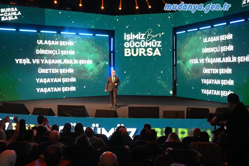 Bursa Büyükşehir Belediye Başkanı Alinur Aktaş, şehri daha ileriye taşıyacak yeni dönemdeki vizyonunu ve gerçekleştireceği projelerini ‘Ulaşan Şehir, Dirençli Şehir, Yeşil ve Yaşanabilir Şehir, Üreten Şehir, Yaşayan Şehir ve Yaşatan Şehir’ olmak üzere 6 ana başlık altında anlattı.
