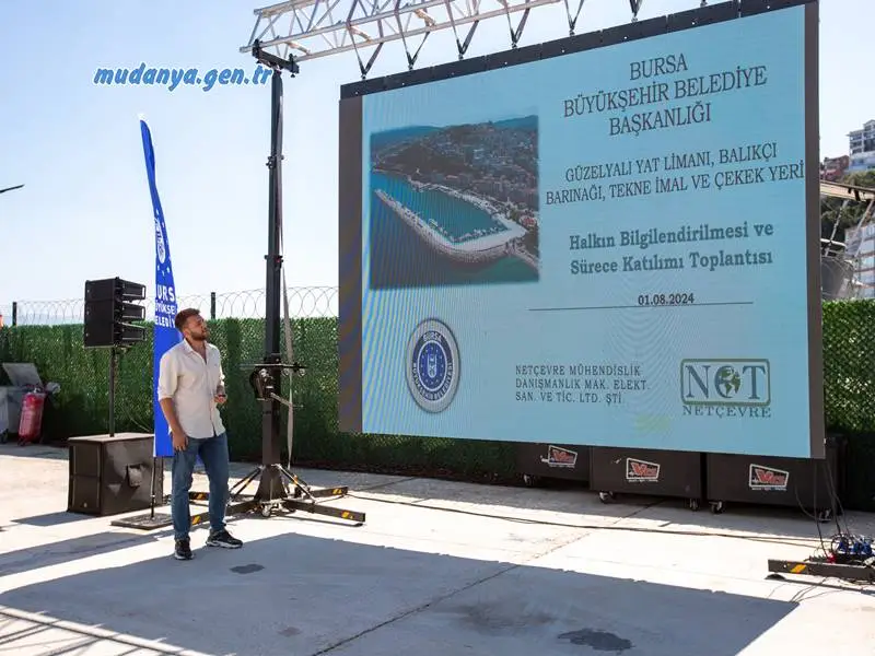 Bursa Büyükşehir Belediyesi’nin kente değer katacak önemli projelerden biri olan ‘Güzelyalı Yat Limanı, Balıkçı Barınağı, Tekne İmal ve Çekek Yeri’ projesi, düzenlenen toplantıyla Mudanyalılara anlatıldı.