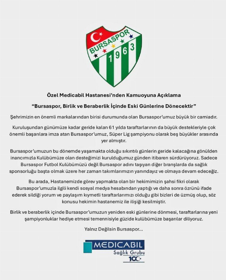 Medicabil Sağlık Grubun’dan iş akdi feshedilen Operatör Doktor İlker Şahin hakkında yapılan açıklamada şu ifadelere yer verildi: