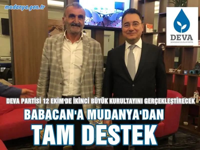 9 Mart 2020 tarihinde Ali Babacan’ın liderliğinde kurulan ve Türkiye siyasetine hızlı bir giriş yapan Demokrasi ve Atılım (DEVA) Partisi, 12 Ekim’de Ankara Meyra Place'da gerçekleştireceği ikinci büyük olağan genel kuruluna hazırlanırken, Genel Başkan Ali Babacan’a Bursa’dan tam destek geldi.