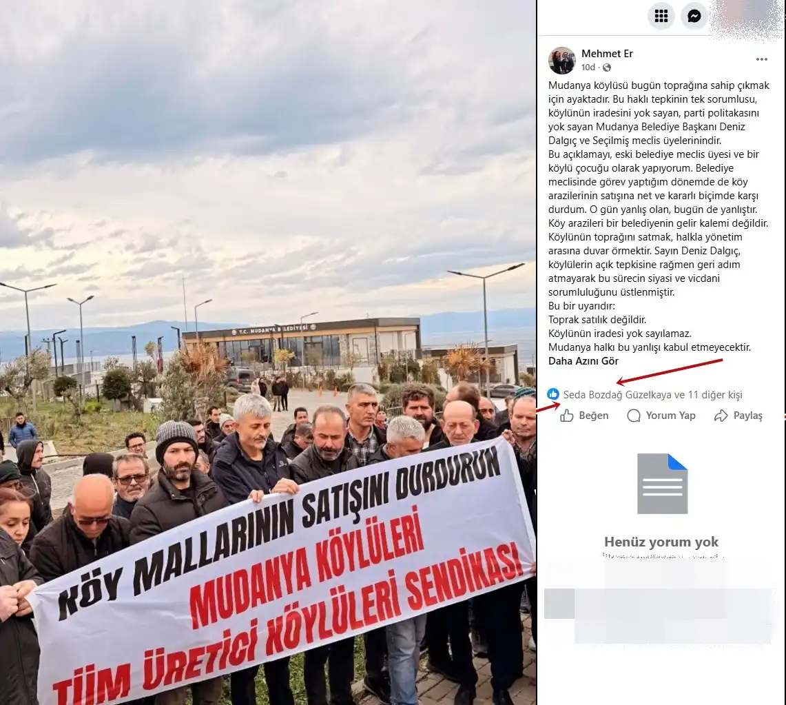 CHP Mudanya İlçe Başkanı Seda Bozdağ Güzelkaya tepki beğenisini bir müddet sonra geri çekti