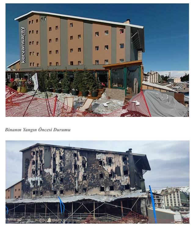 kervansaray otel yangını Bursa Uludağ - Yangın Öncesi ve Yangın Sonrası Bina Durumu