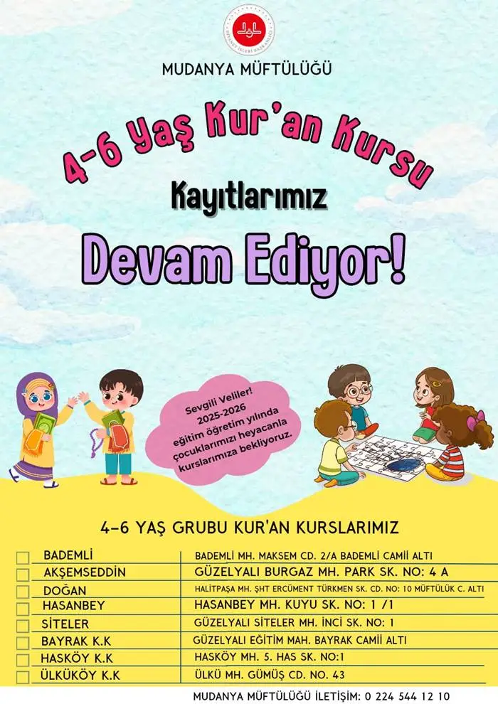 Her yıl yaklaşık iki yüz bin çocuğun kayıt olduğu 4-6 yaş grubu Kur'an kurslarına kayıtlar devam ediyor.