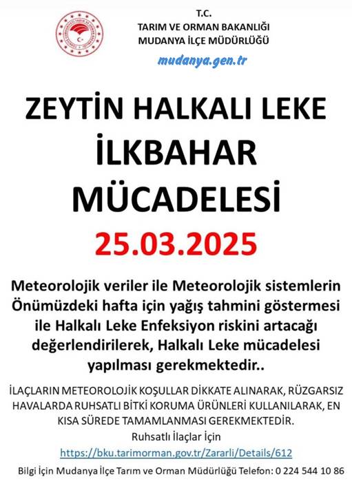 mudanya zeytinde halkali leke hastaligi duyurusu