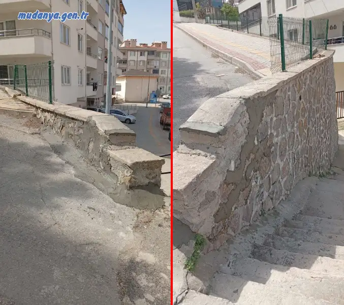 Mudanya - 2026 yılında Mudanya’nın aldığı yoğun yağışlar, ilçenin engebeli yapısında yer alan istinat duvarları ve merdivenlerde yıpranmalara yol açtı. Şükrü Çavuş Mahallesi Muhtarı Şeref Şaş, mahalle sakinlerinin güvenliği için tehlike arz eden noktaları tespit ederek yetkilileri harekete geçirdi.