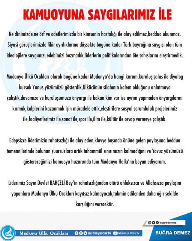 Mudanya Ülkü Ocakları Başkanı Buğra Demez Basın Açıklaması